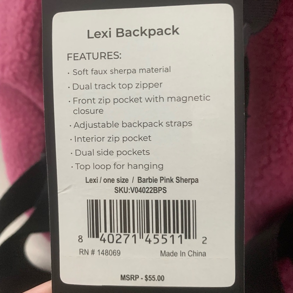Vooray x Barbie Pink and Black Fuzzy Lexi Backpack - Picture 4 of 4